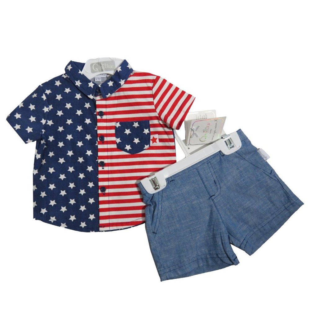 Quiltex Boys 2 Pc American Flag Short Set